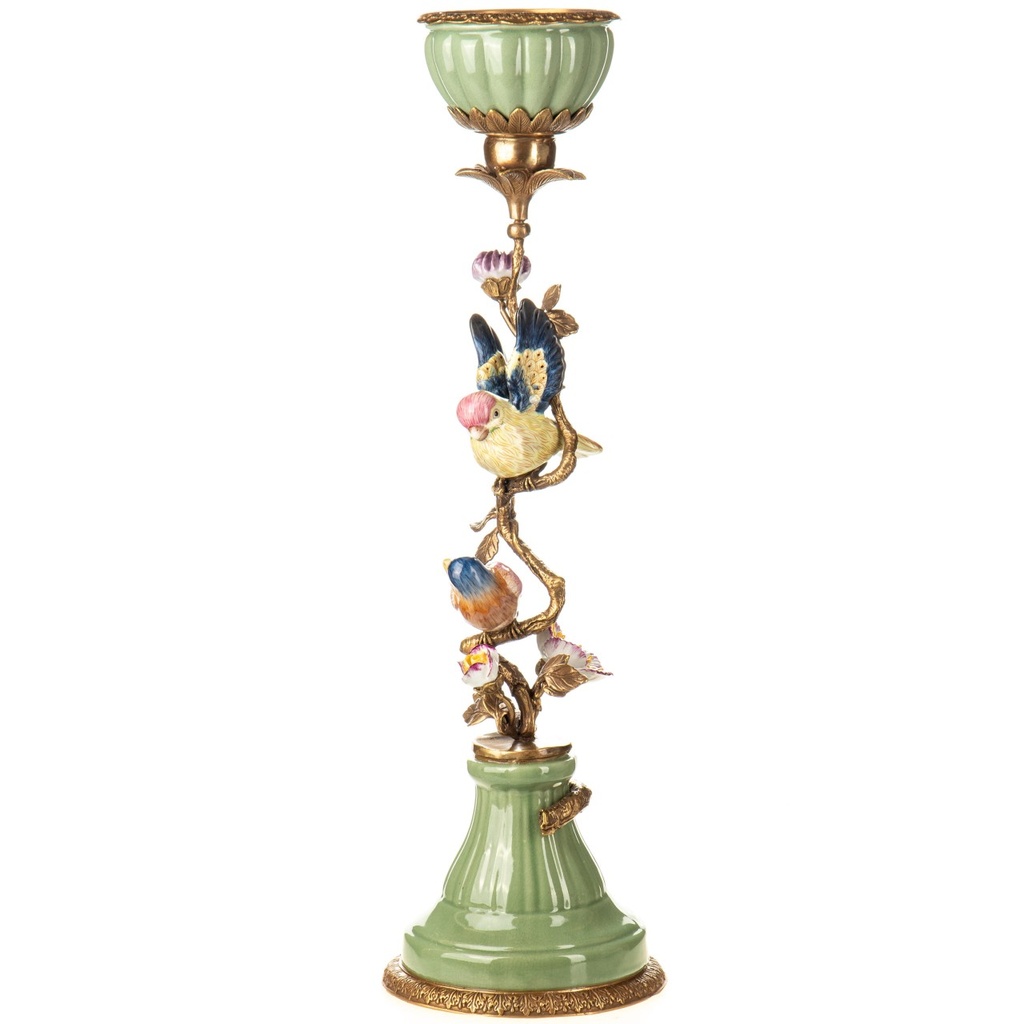 [LA-1822531] Porzellan mit Bronze Kerzenständer mit Vögeln Bild 3