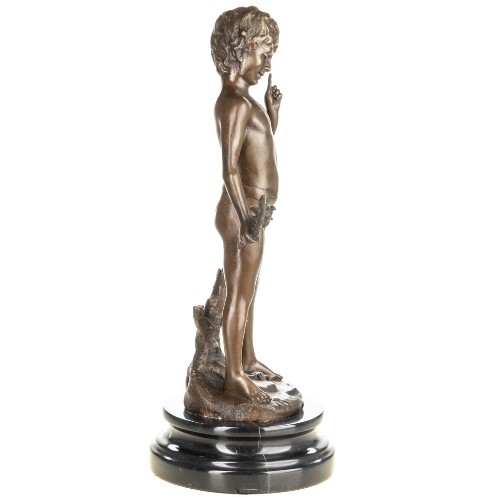 [LA-1822658] Bronzeskulptur Bronzefigur Junge mit Vögeln Bild 2