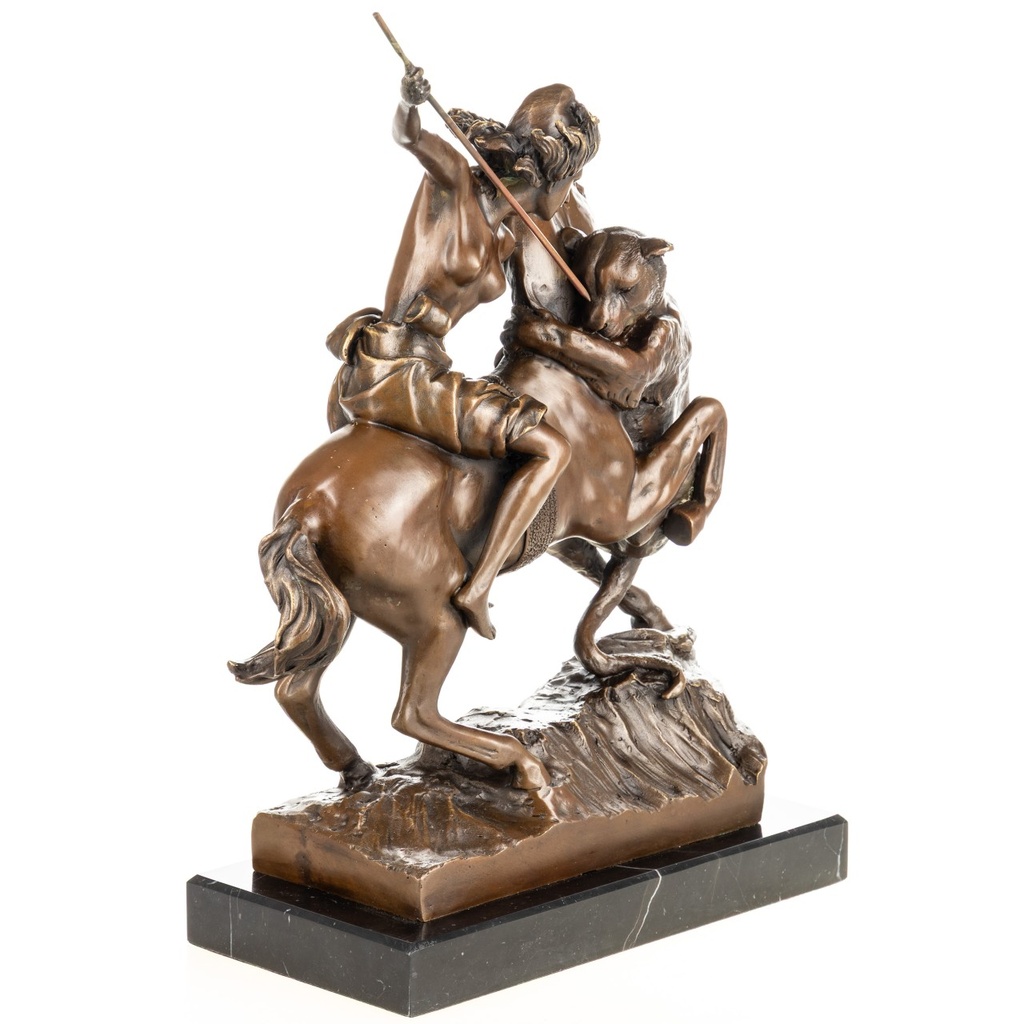 [LA-1822699] Bronzeskulptur Bronzefigur Kriegerin auf Pferd mit Raubkatze Bild 2
