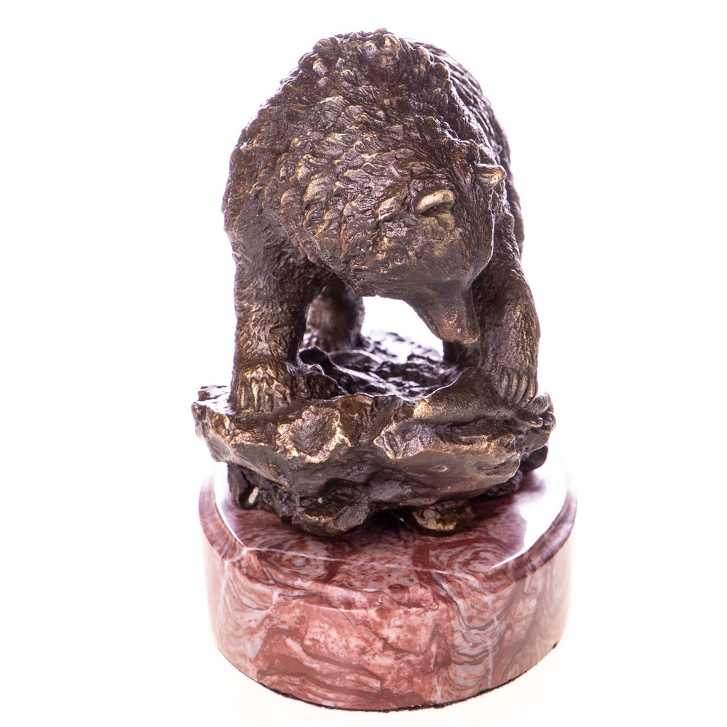 [LA-1822745] Bronzeskulptur Bronzefigur Bär mit Fisch Bild 3