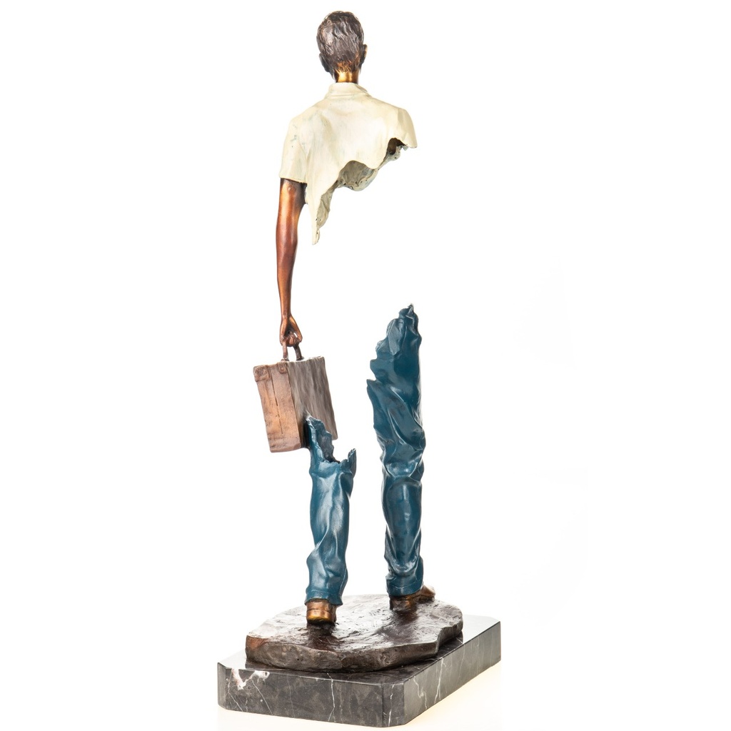 [LA-1822756] Farbige Bronzefigur Mann mit Koffer Modern Bild 3