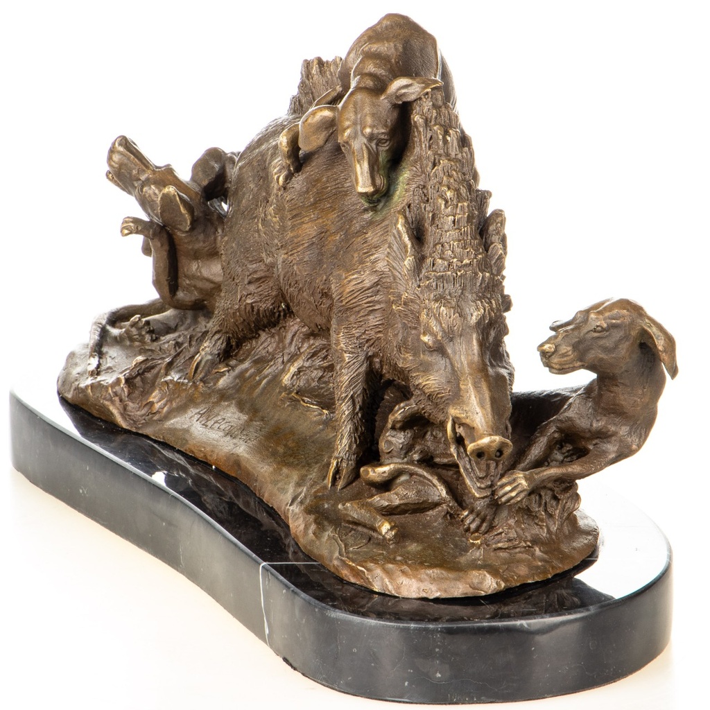 [LA-1822770] Bronzeskulptur Bronzefigur Wildschwein mit Jagdhunden Bild 2