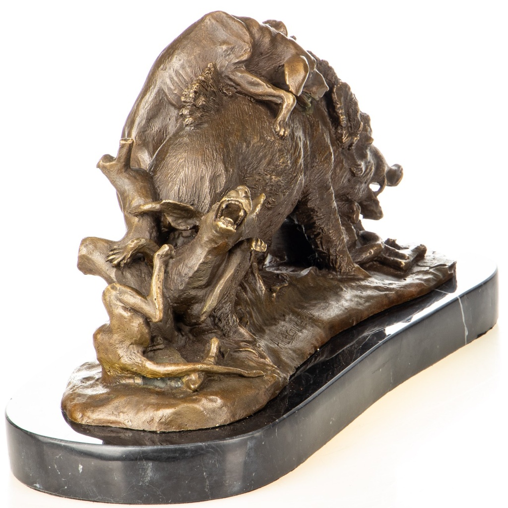 [LA-1822770] Bronzeskulptur Bronzefigur Wildschwein mit Jagdhunden Bild 3