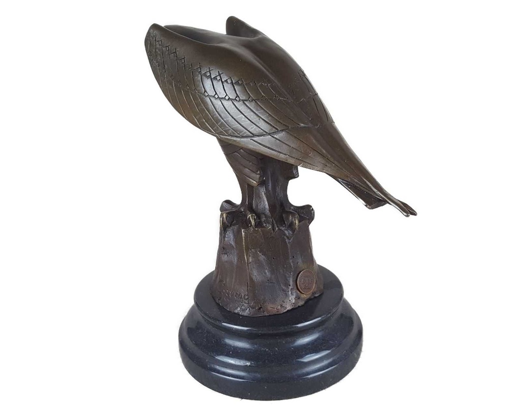 [LA-39236] Bronzeskulptur Bronzefigur Vogel Adler Sitzt Stein Bild 7