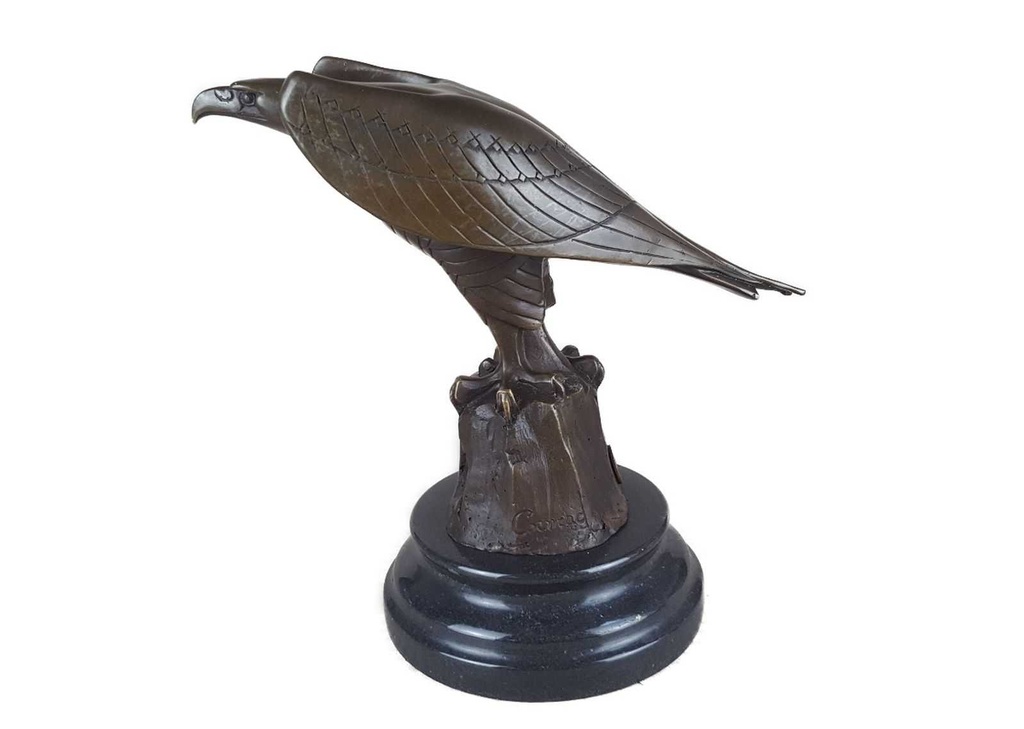 [LA-39236] Bronzeskulptur Bronzefigur Vogel Adler Sitzt Stein Bild 8