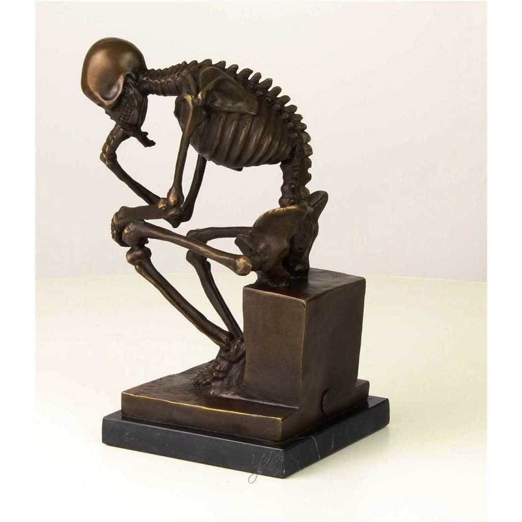 [LA-39247] Bronzeskulptur Bronzefigur Sitzender Denkender Skelettdenker Bild 3
