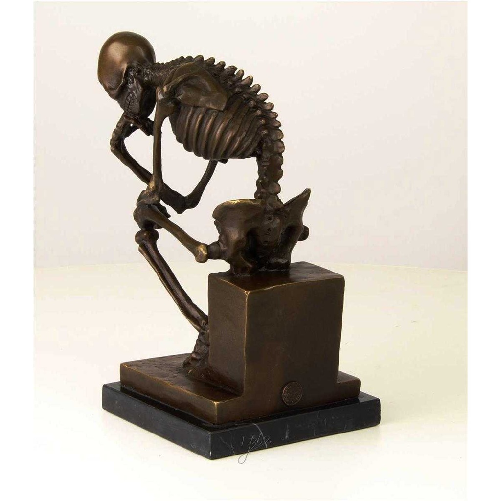 [LA-39247] Bronzeskulptur Bronzefigur Sitzender Denkender Skelettdenker Bild 4