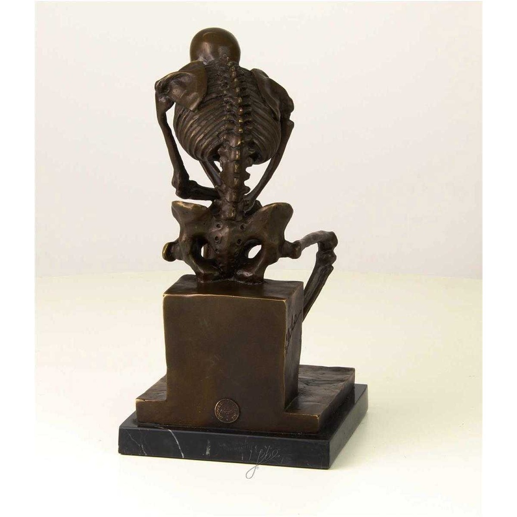 [LA-39247] Bronzeskulptur Bronzefigur Sitzender Denkender Skelettdenker Bild 6