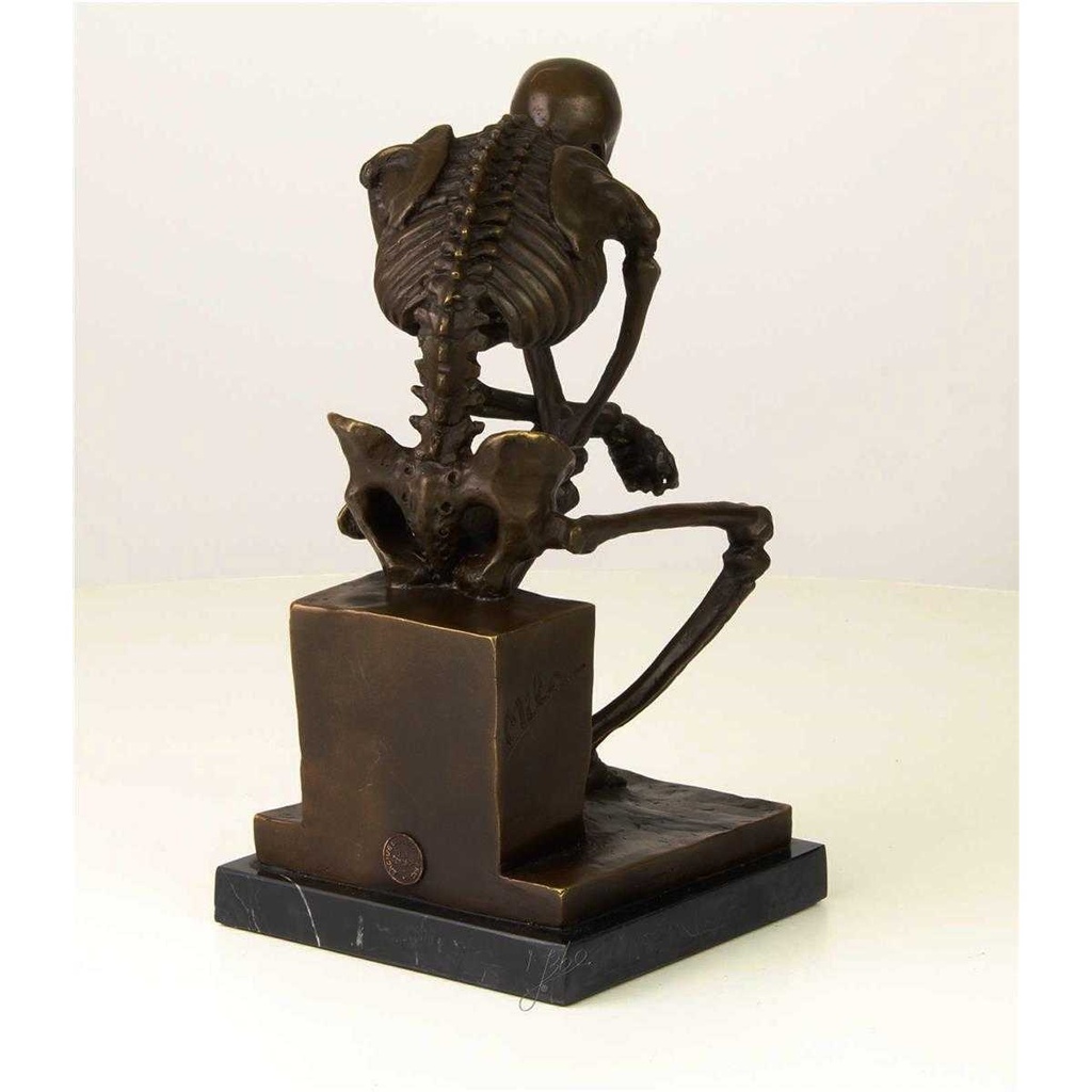 [LA-39247] Bronzeskulptur Bronzefigur Sitzender Denkender Skelettdenker Bild 7