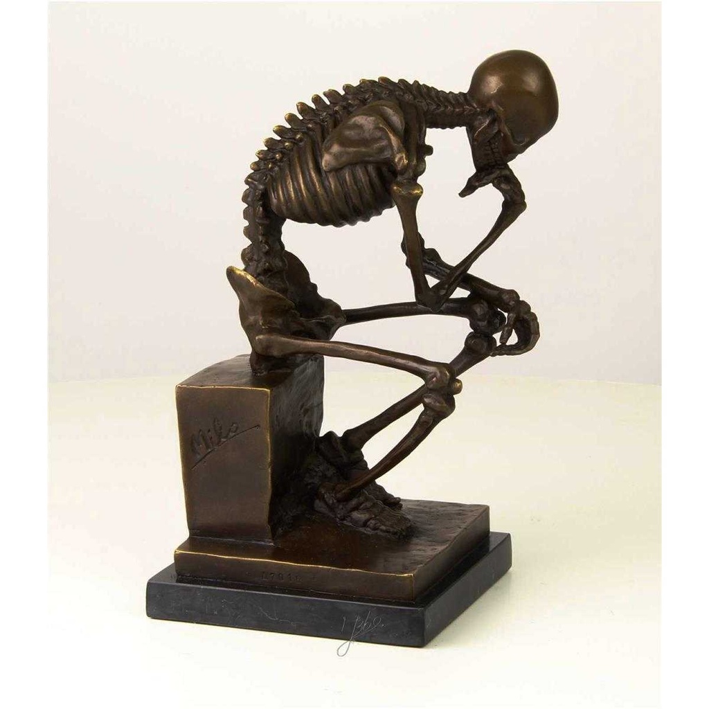 [LA-39247] Bronzeskulptur Bronzefigur Sitzender Denkender Skelettdenker Bild 10