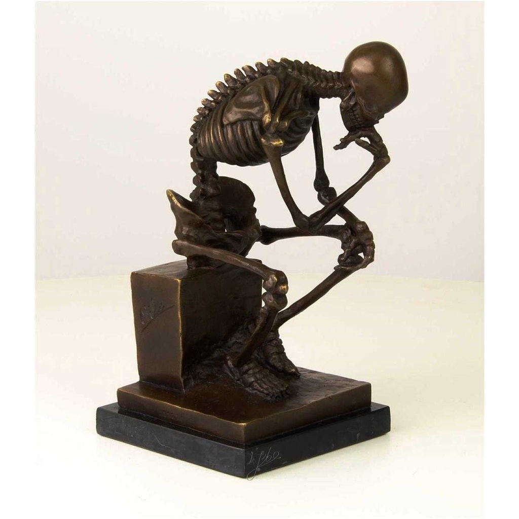 [LA-39247] Bronzeskulptur Bronzefigur Sitzender Denkender Skelettdenker Bild 11