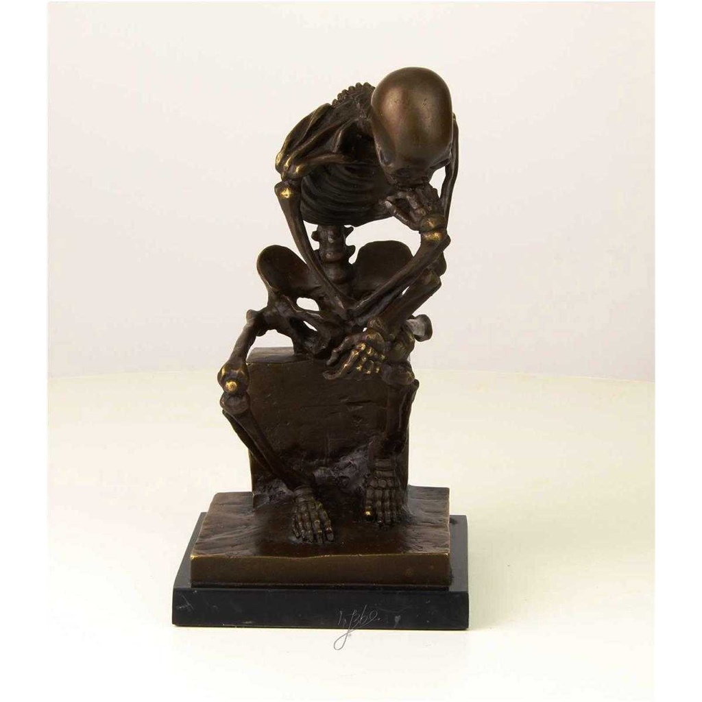 [LA-39247] Bronzeskulptur Bronzefigur Sitzender Denkender Skelettdenker Bild 13