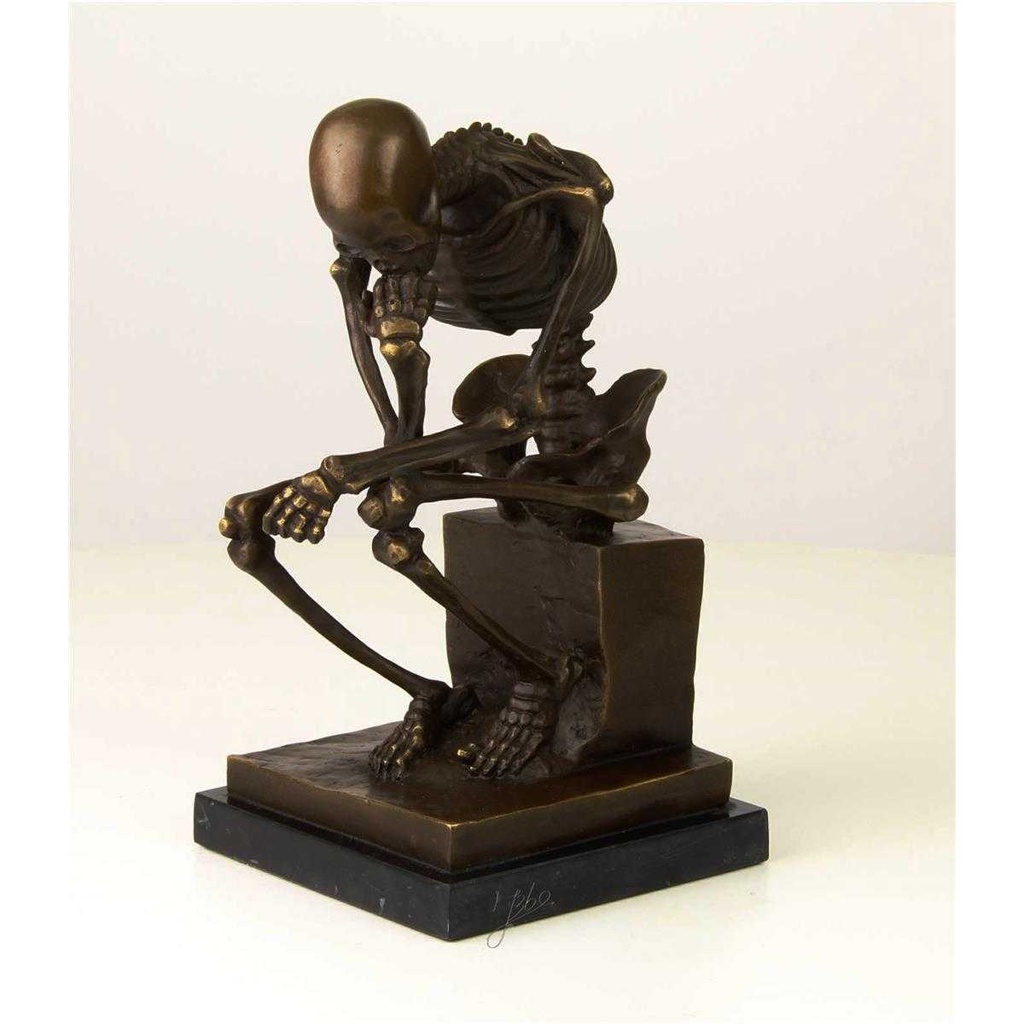 [LA-39247] Bronzeskulptur Bronzefigur Sitzender Denkender Skelettdenker Bild 15