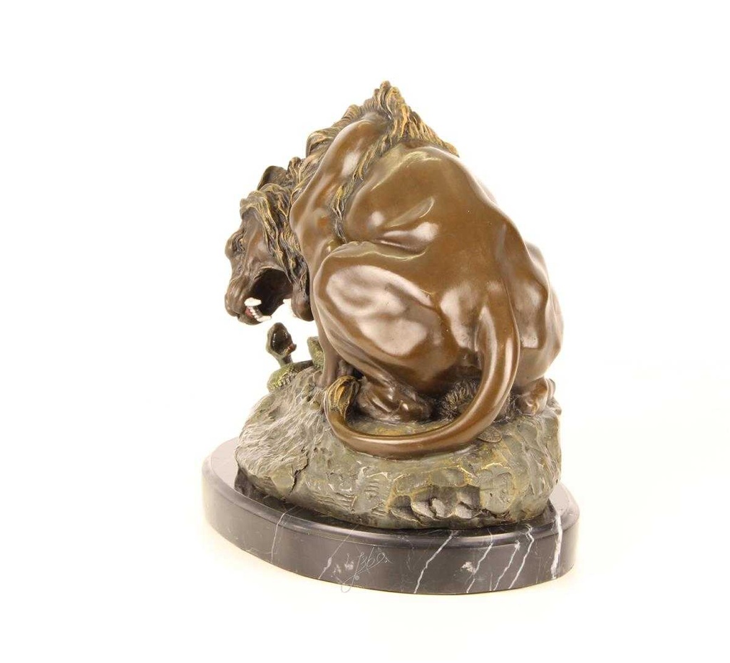 [LA-39267] Bronzeskulptur Bronzefigur Löwe mit Schlange Grün Bild 4