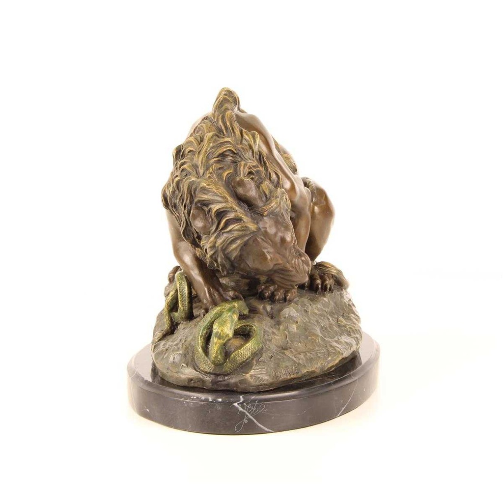 [LA-39267] Bronzeskulptur Bronzefigur Löwe mit Schlange Grün Bild 7
