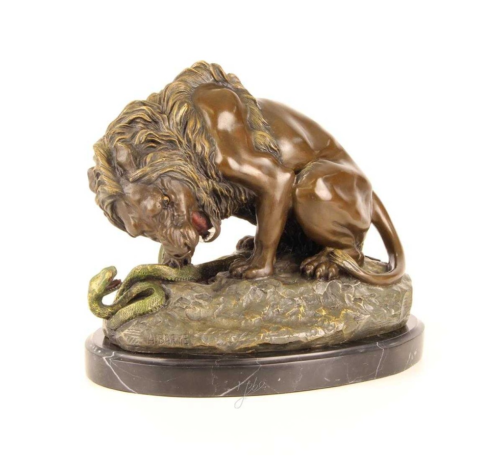 [LA-39267] Bronzeskulptur Bronzefigur Löwe mit Schlange Grün Bild 8