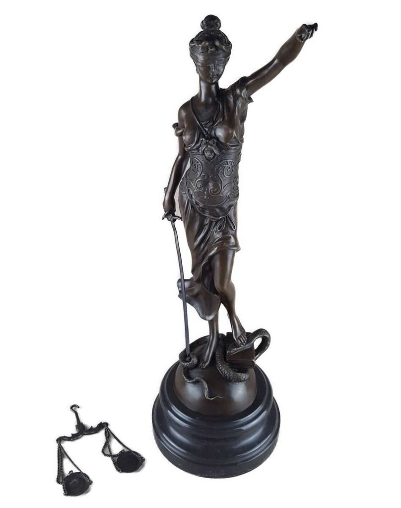 [LA-39289] Bronzeskulptur Bronzefigur Justitia Richterin Recht Anwalt Schwert Waage Bild 10