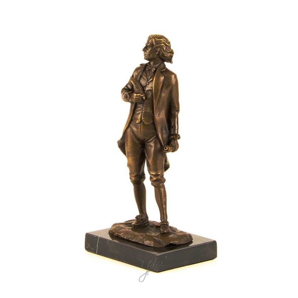 [LA-39292] Bronzeskulptur Bronzefigur Stehender Mann mit Feder in Arm Mozart Bild 3