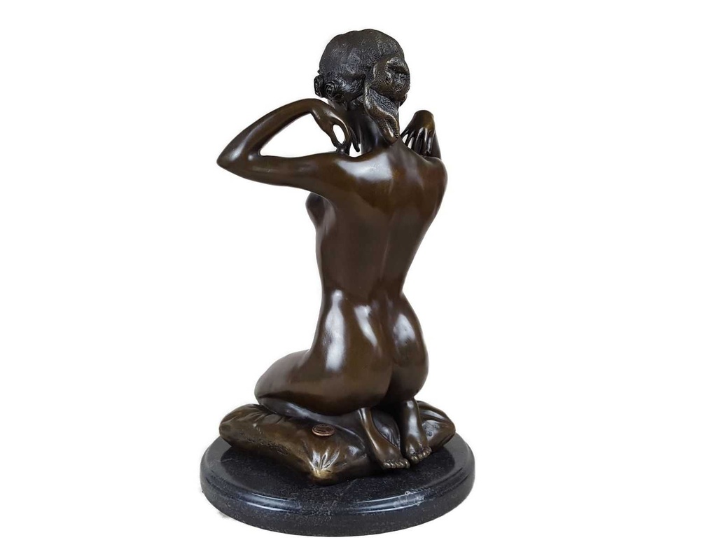 [LA-39322] Bronzeskulptur Bronzefigur Frau Kniend Neue Halskette Art-Deco-Stil Bild 3