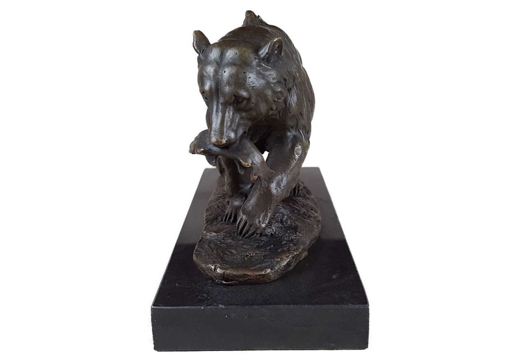 [LA-39336] Bronzeskulptur Bronzefigur Grizzlybär Bär mit Fisch Im Maul Bild 4