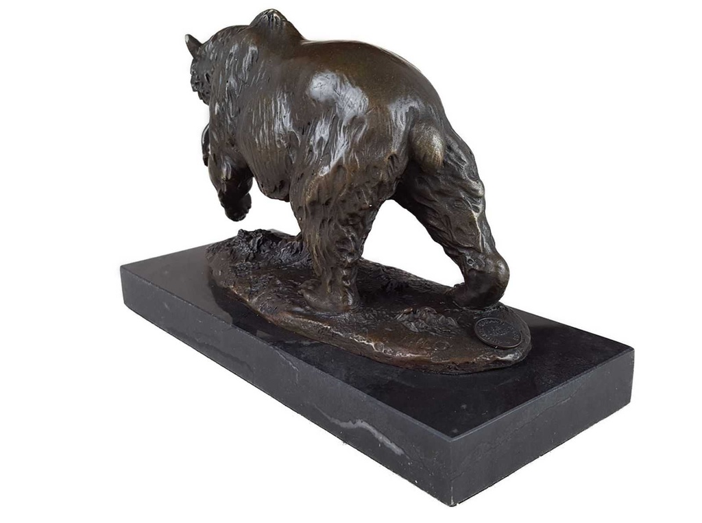 [LA-39336] Bronzeskulptur Bronzefigur Grizzlybär Bär mit Fisch Im Maul Bild 7