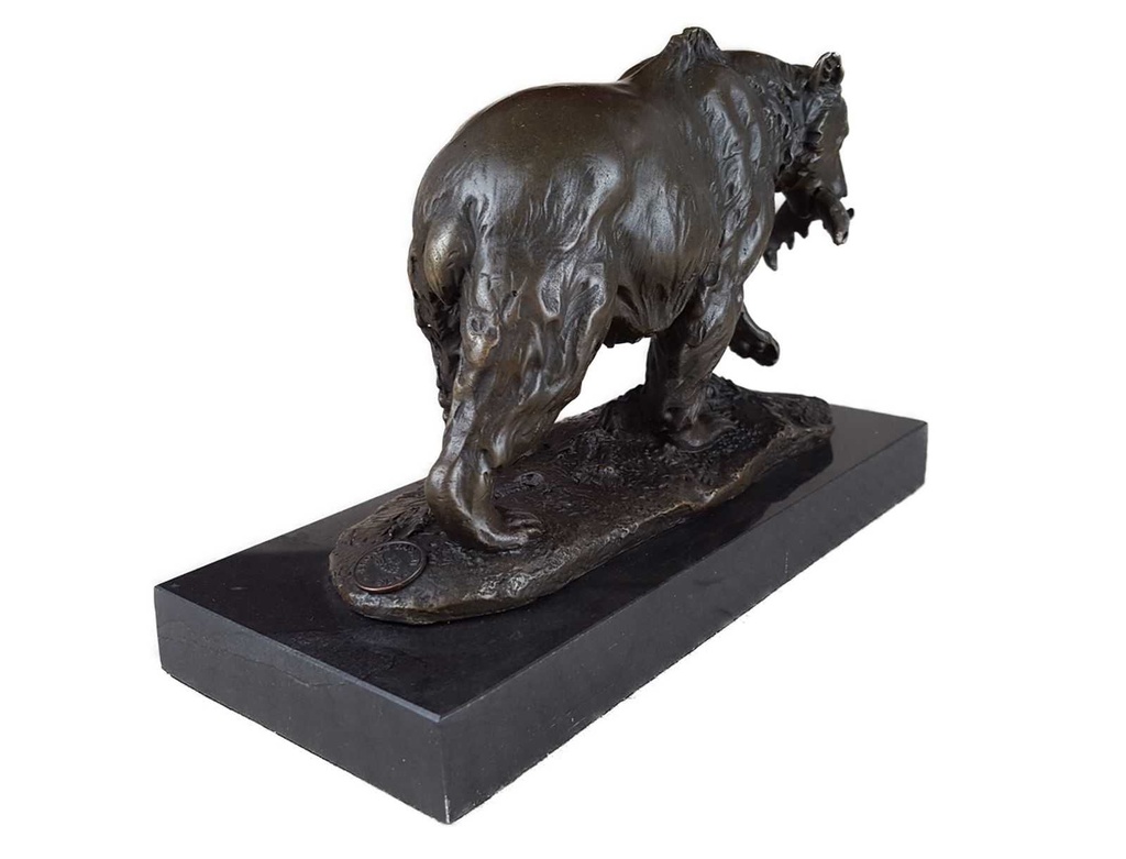 [LA-39336] Bronzeskulptur Bronzefigur Grizzlybär Bär mit Fisch Im Maul Bild 9