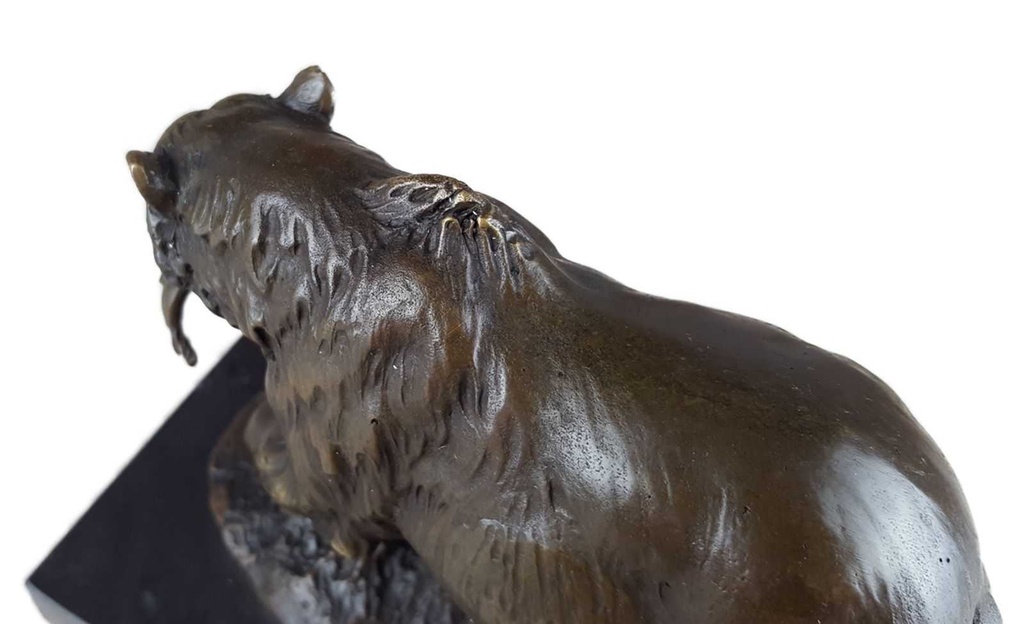 [LA-39336] Bronzeskulptur Bronzefigur Grizzlybär Bär mit Fisch Im Maul Bild 11