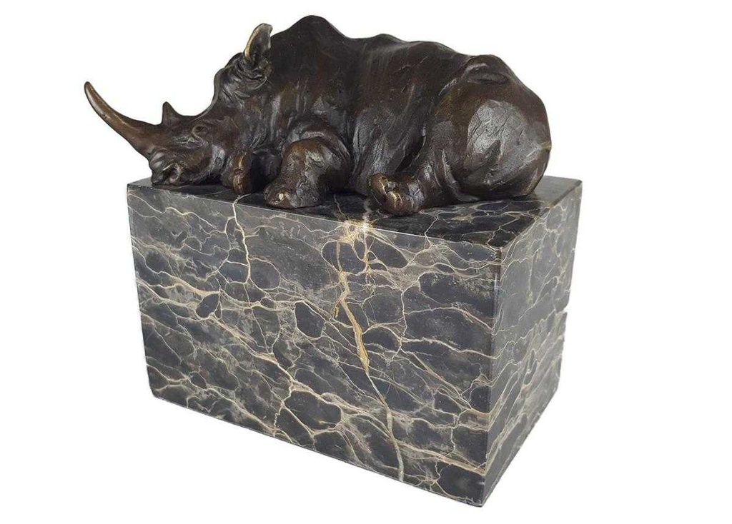 [LA-39378] Bronzeskulptur Bronzefigur Liegendes Nashorn Bild 2