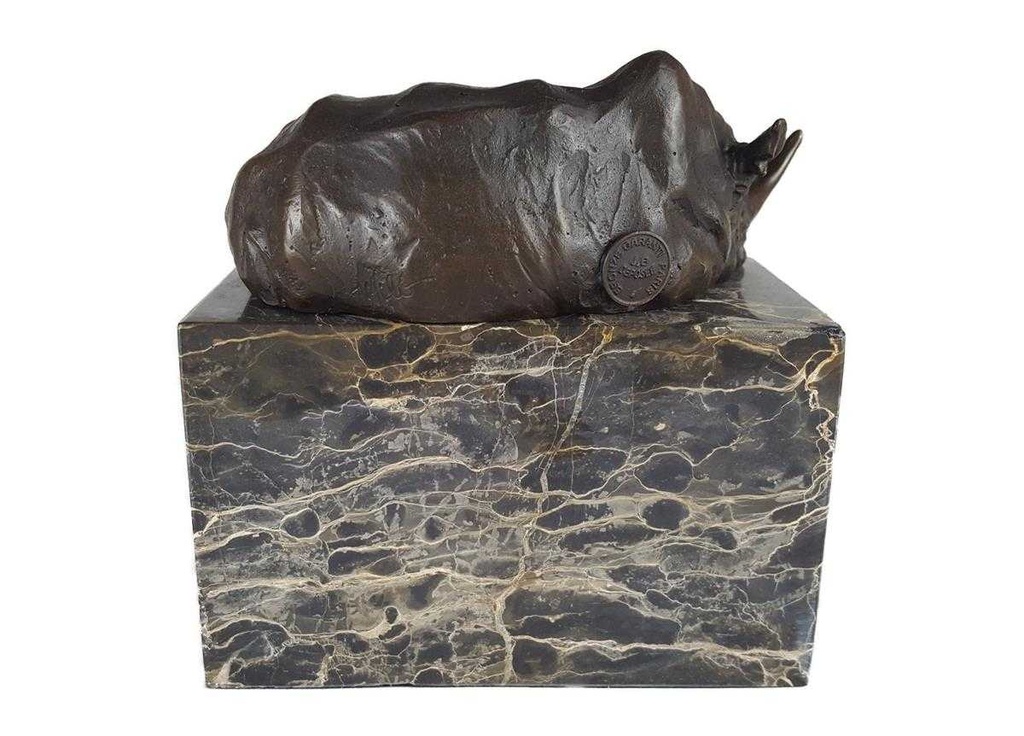 [LA-39378] Bronzeskulptur Bronzefigur Liegendes Nashorn Bild 5