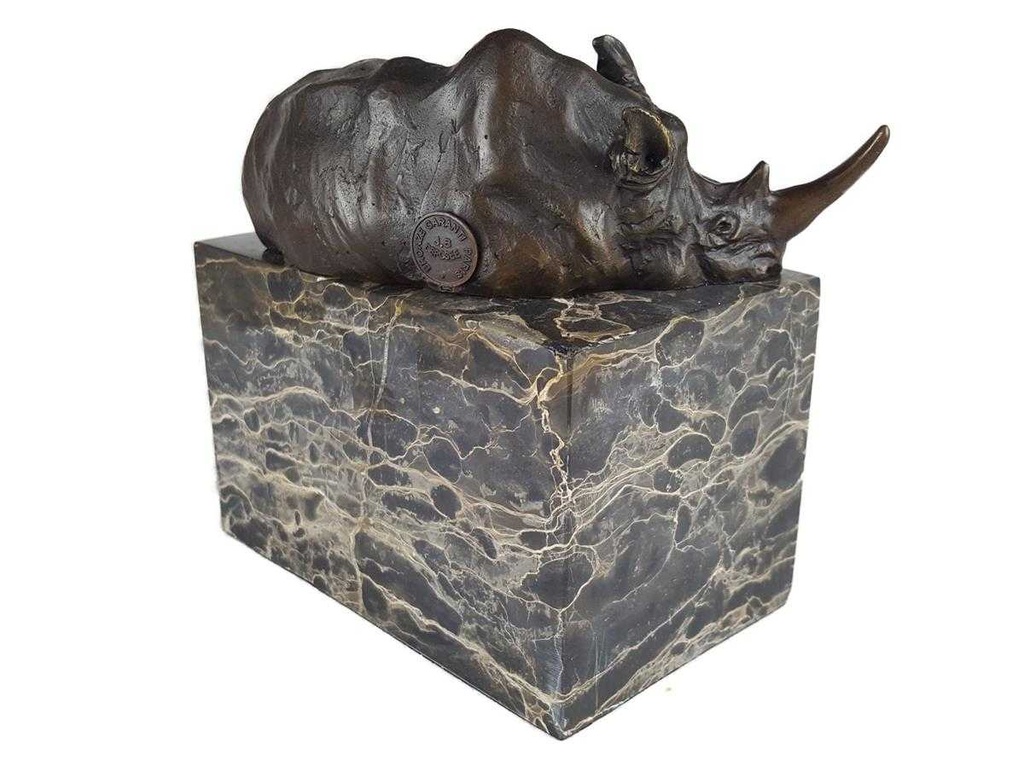 [LA-39378] Bronzeskulptur Bronzefigur Liegendes Nashorn Bild 6