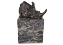 [LA-39378] Bronzeskulptur Bronzefigur Liegendes Nashorn Bild 7