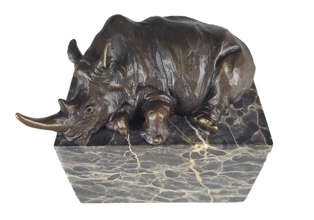 [LA-39378] Bronzeskulptur Bronzefigur Liegendes Nashorn Bild 9