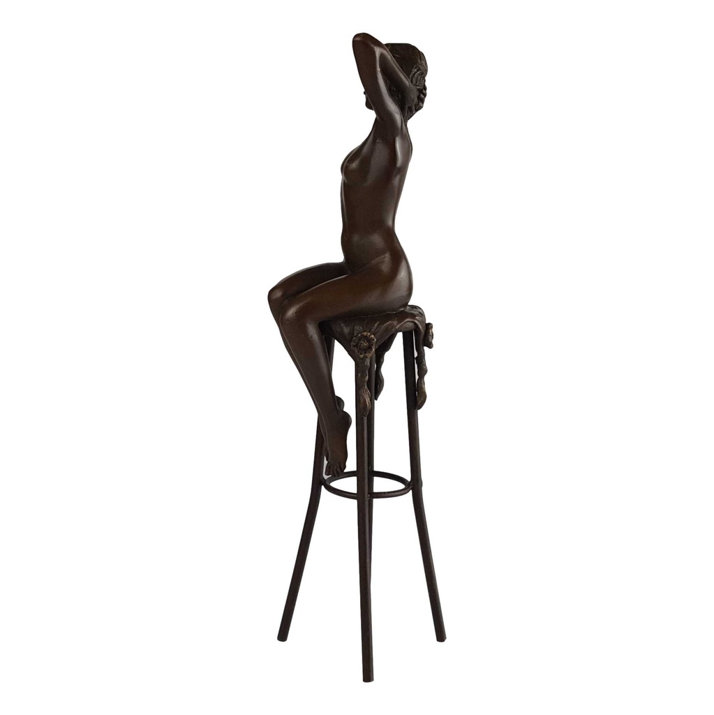 [LA-39379] Bronzeskulptur Bronzefigur Namens Erwachen Erotik Frau Auf Barhocker Bild 5