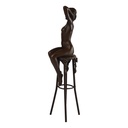 [LA-39379] Bronzeskulptur Bronzefigur Namens Erwachen Erotik Frau Auf Barhocker Bild 5