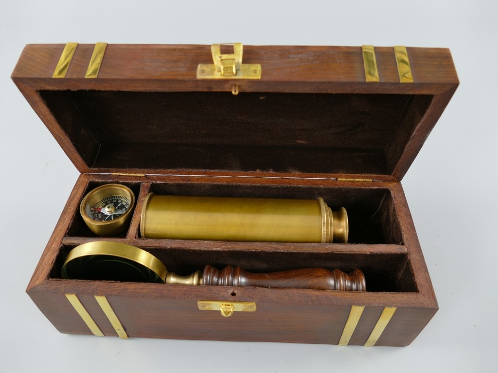 [LA-39788] Nautikset Messing Brüniert Holzdose L 22 cm Bild 2