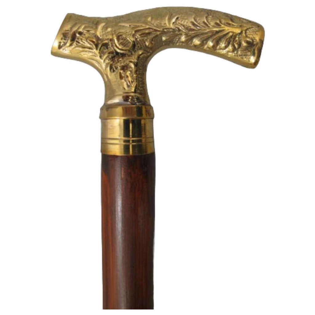 [LA-40050] Gehstock Wanderstock Spazierstock Flanierstock Holz Messing poliert Baum Bild 2