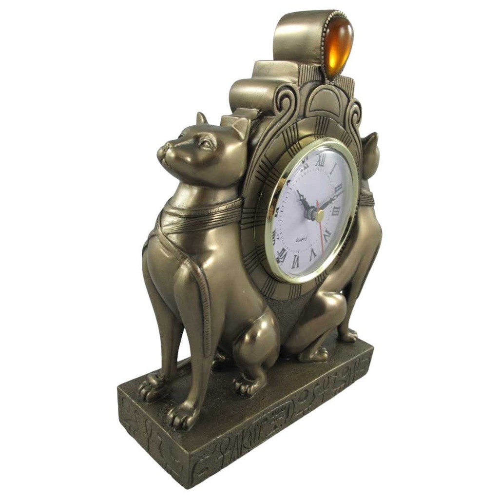 [LA-40762] Kunststein Kaminuhr Katze-farbig BRONZE H 23 cm Bild 2