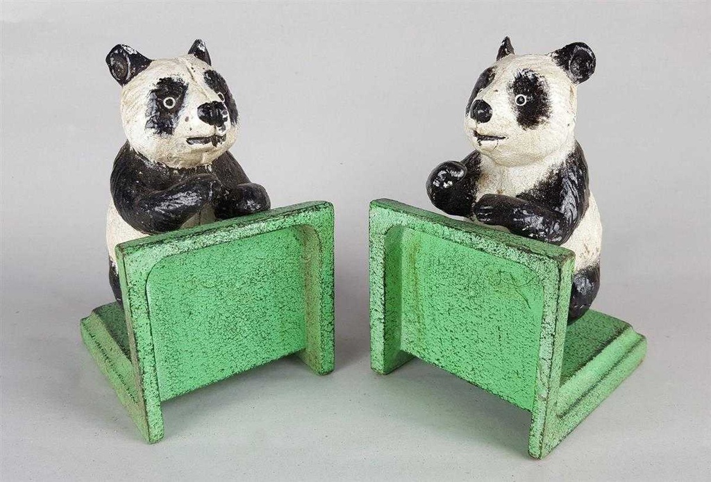 [LA-41019] Buchstütze Skulptur Figur Gusseisen Panda 2er Set Bild 3