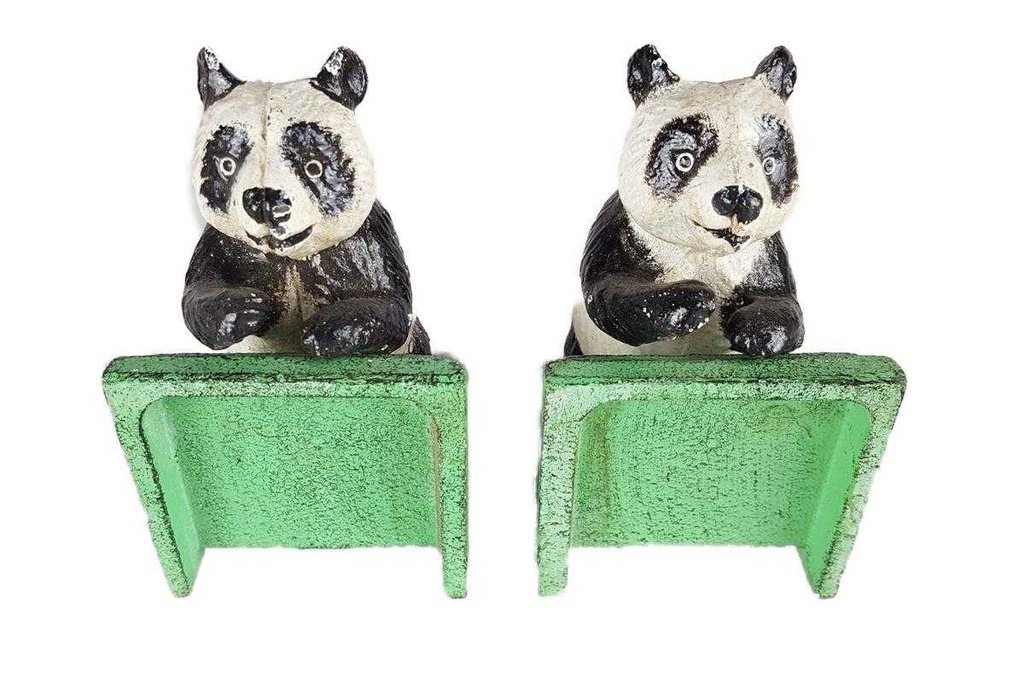 [LA-41019] Buchstütze Skulptur Figur Gusseisen Panda 2er Set Bild 4