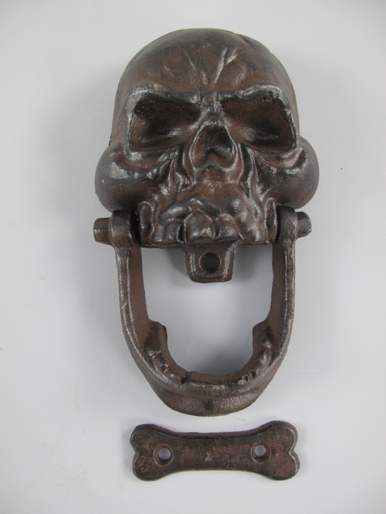 [LA-41172] Gusseisen Türklopfer rustikal braun Totenkopf H 18x11 cm Bild 2