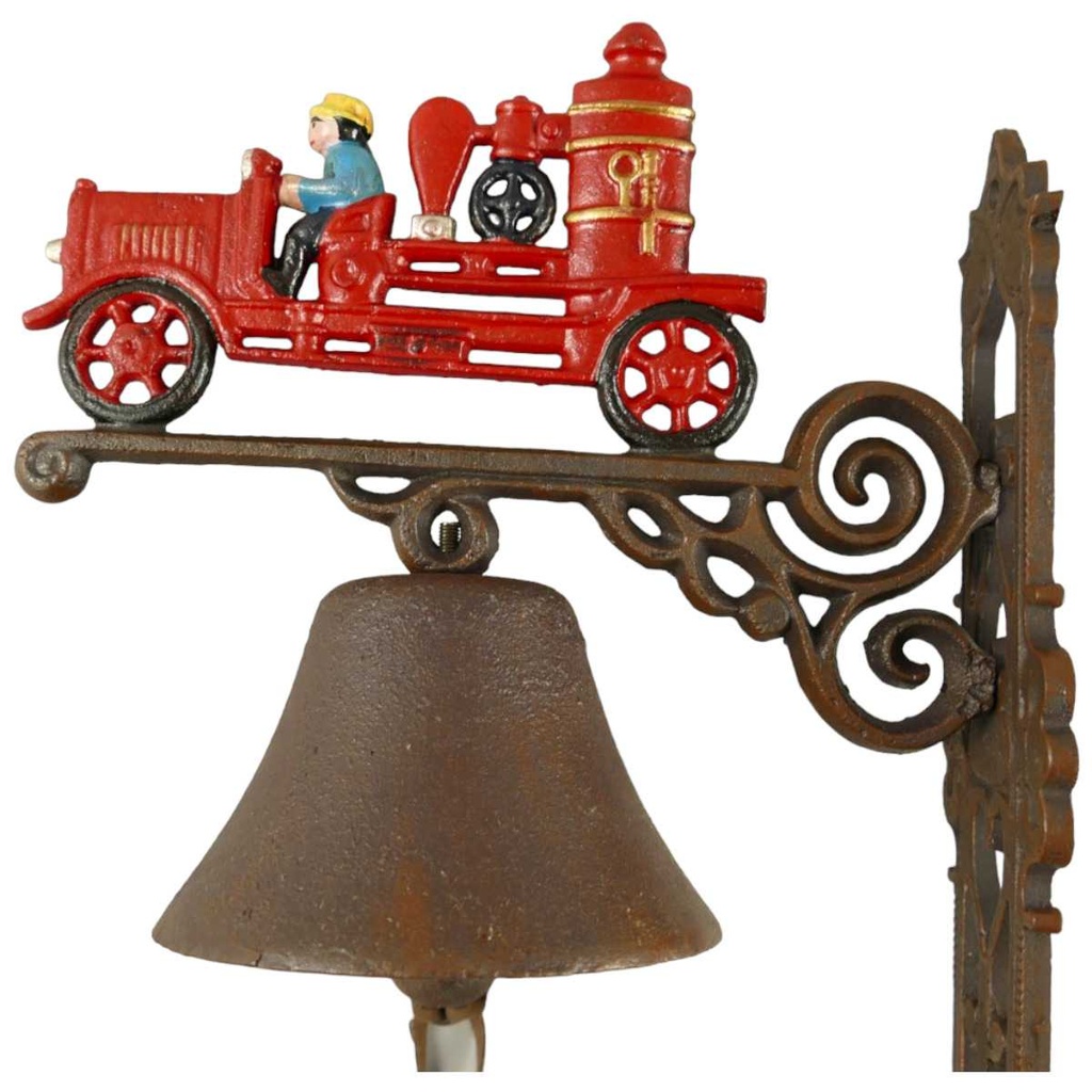 [LA-41368] Gusseisen Wandglocke Türglocke Motiv Figürchen Feuerwehr H 40 cm Bild 2