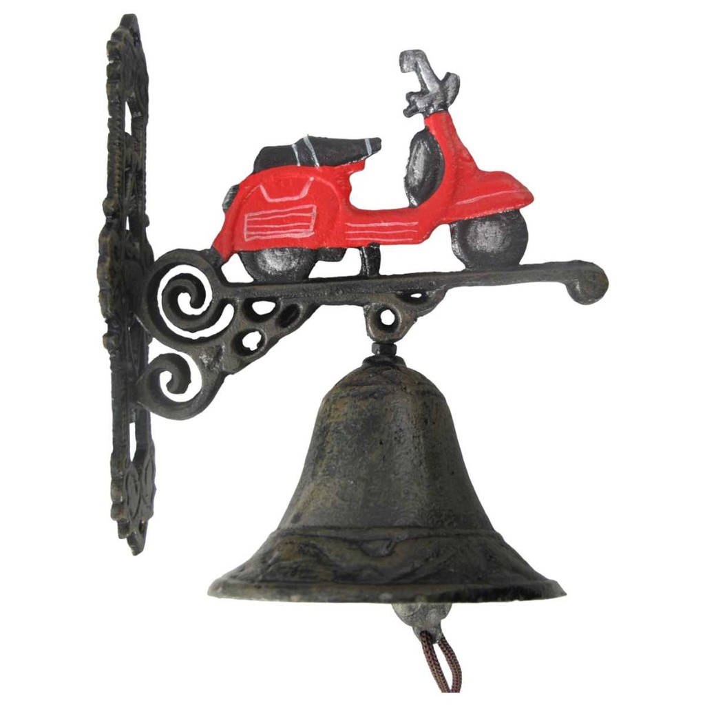 [LA-41383] Gusseisen Wandglocke Türglocke Motiv Figürchen Klein Scooter H 25x18 cm Bild 2