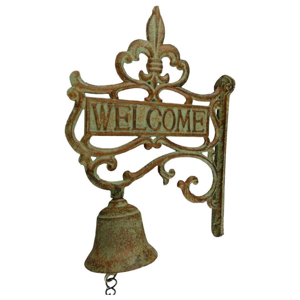 [LA-41387] Gusseisen Wandglocke Türglocke Motiv Figürchen Welcome hell Bild 2