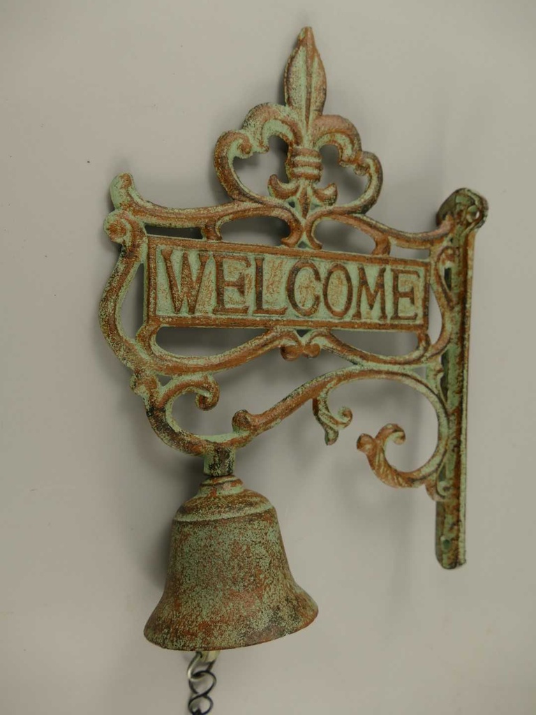 [LA-41387] Gusseisen Wandglocke Türglocke Motiv Figürchen Welcome hell Bild 5