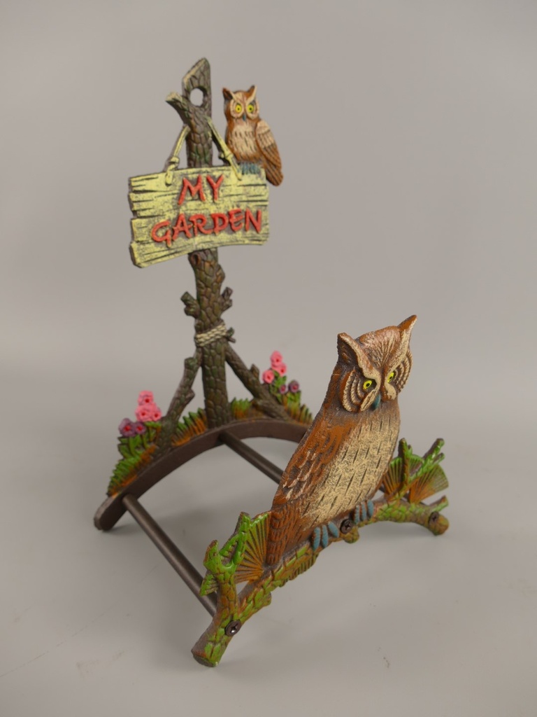 [LA-41465] Schlauchhalter Gusseisen Eule Uhu farbig Garten Bild 5