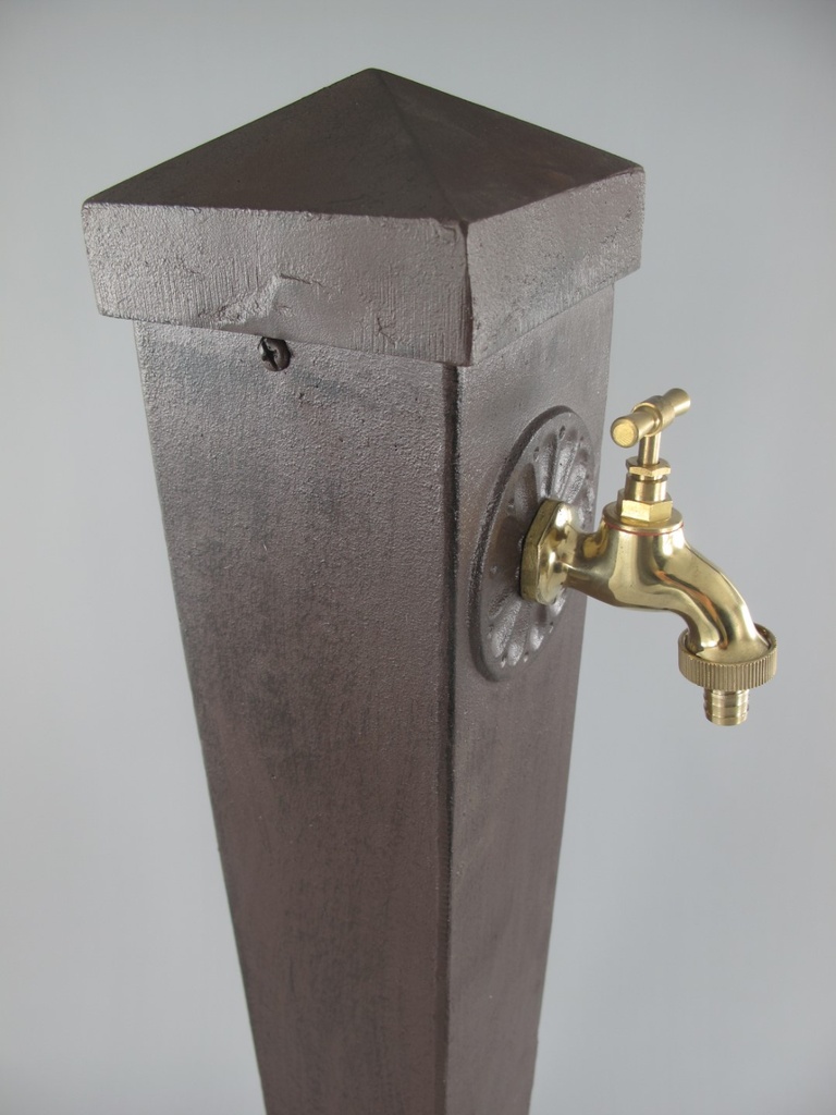 [2120097] Aluminium Wassersäule Zapfsäule Eckig rustikal braun Messing-Hahn H 93 cm Bild 3