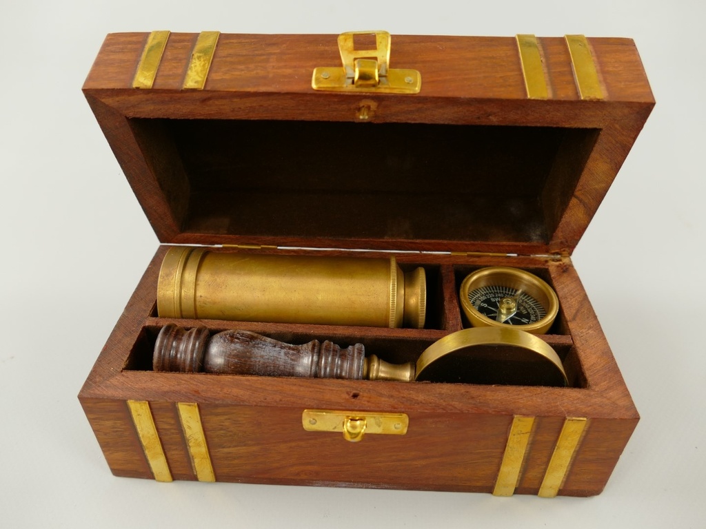 [LA-42720] Nautikset Messing Brüniert Holzdose L 17cm Bild 2