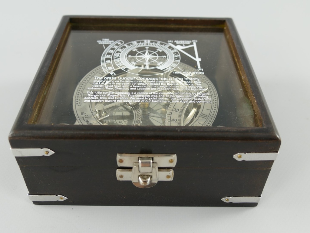 [LA-42744] Kompass Vernickelt Box Glasscheibe 5x15x15cm Bild 6