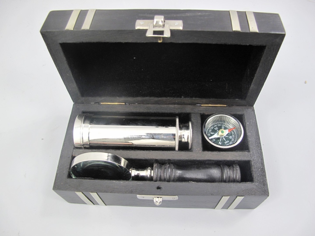 [LA-42772] Nautik Set Vernickelt Holzdose L 18 cm Bild 5