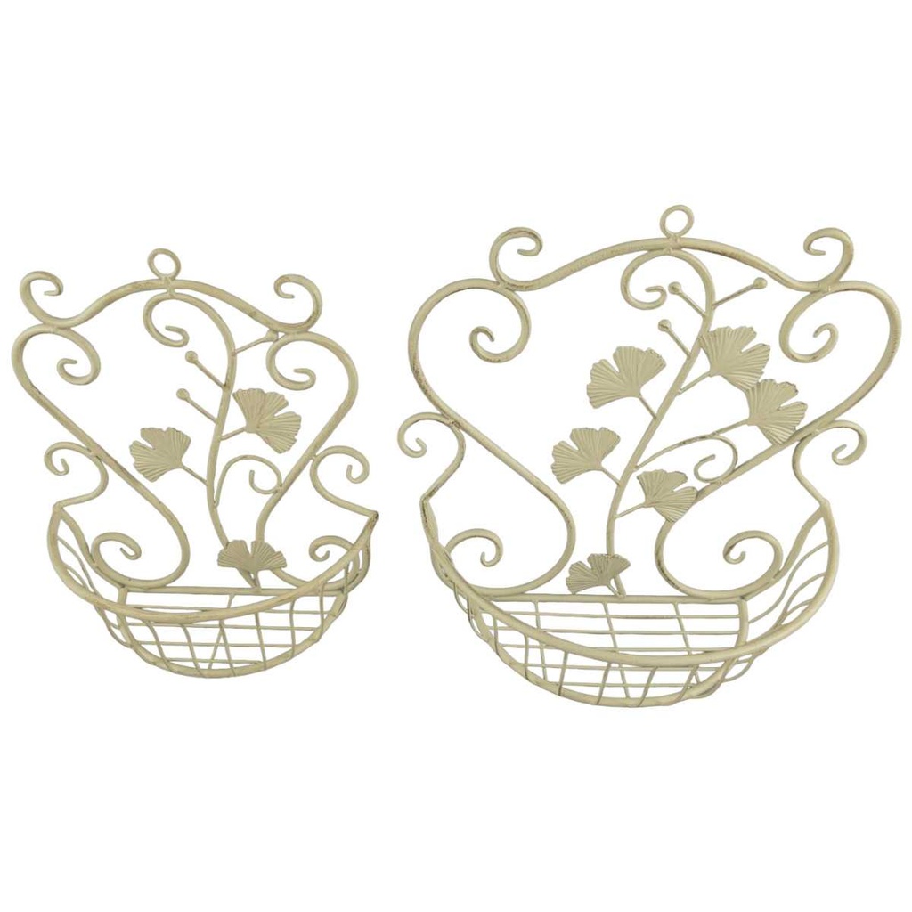 [2120191] 2er Set Eisen Blumenhänger Blumenhalter Blumenkörbe Wandkörbe Weiß rustikal Bild 2